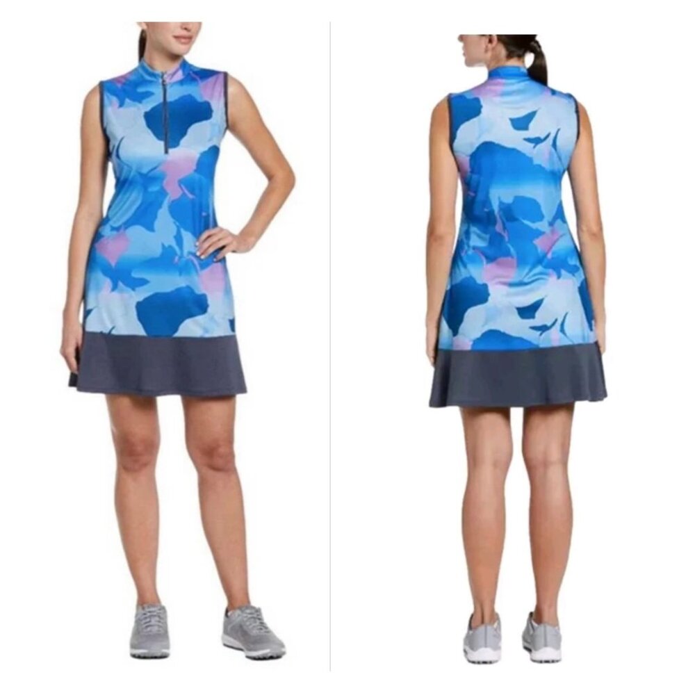 Callaway Blue Purple Abstract Opti-Dri Sun Protection Golf Dress W Ruffle S NWOT